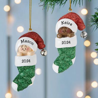 Baby in Festive Personalized Stocking Ornament